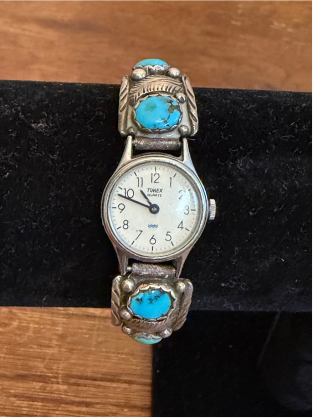 Vintage Sterling Silver Turquoise Watch Bracelet Signed E KIN Timex Quartz South